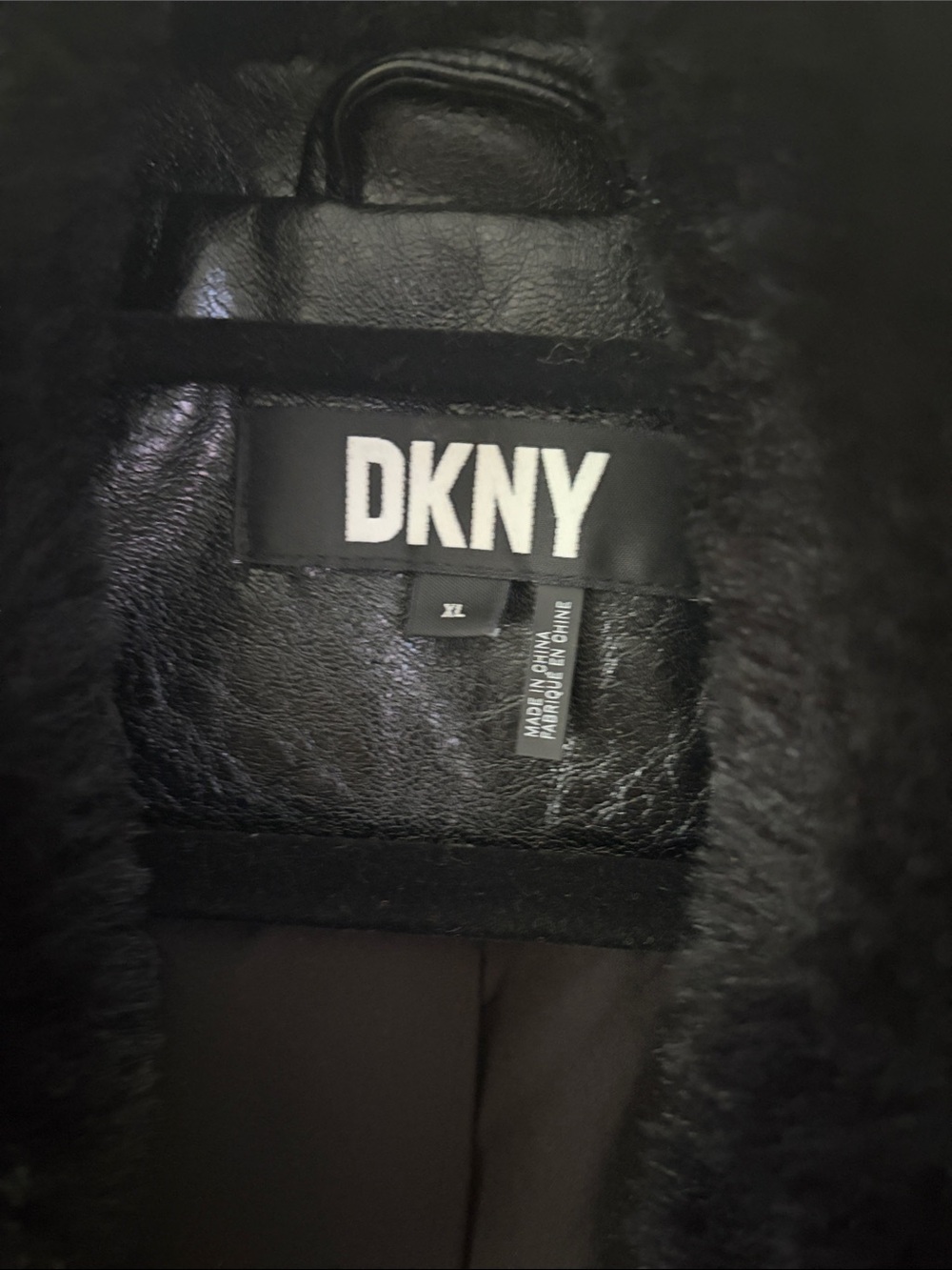 DKNY Black Faux Leather Moto Jacket with Plush Collar - Picture 3 of 3